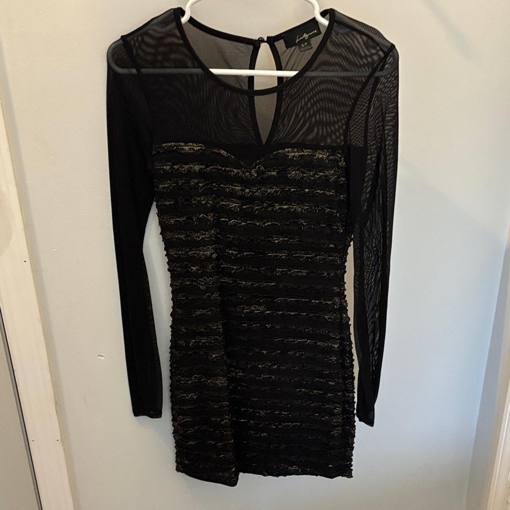 Lush Black and Gold Long Sleeve Dress